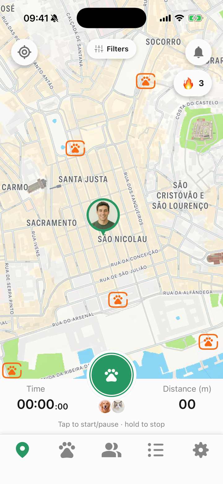 Nearby pet places on the map with ratings